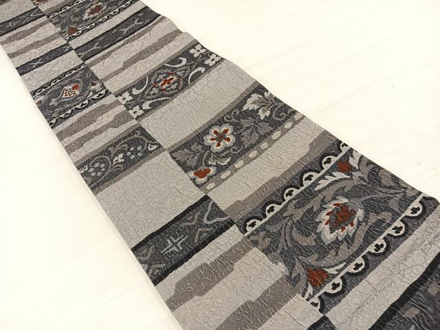 平和屋着物●両面 全通柄袋帯 ふくれ織 更紗花文 反端付き 正絹 逸品 BAAY4083hv