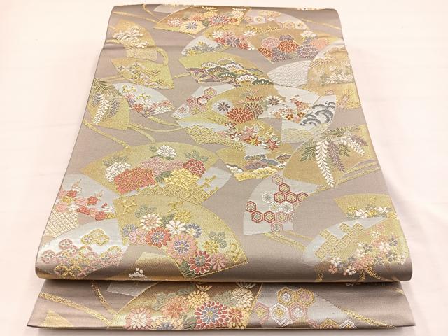 平和屋着物▼六通柄袋帯 唐織 扇面小花散らし文 金銀糸 正絹 逸品 BAAY4087hv