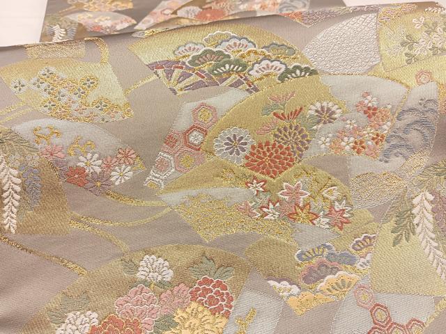 平和屋着物▼六通柄袋帯 唐織 扇面小花散らし文 金銀糸 正絹 逸品 BAAY4087hv
