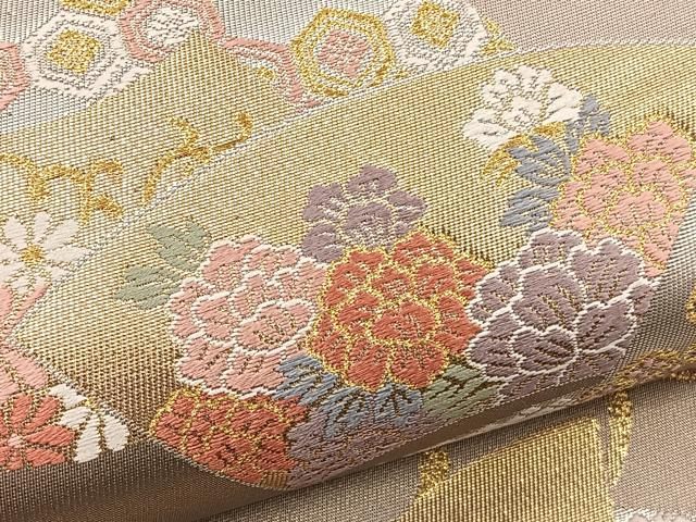 平和屋着物▼六通柄袋帯 唐織 扇面小花散らし文 金銀糸 正絹 逸品 BAAY4087hv