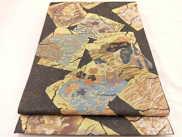 平和屋着物▼六通柄袋帯 飛び兎秋草文 金糸 引箔 正絹 逸品 BAAY4089hv