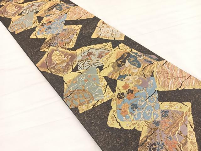 平和屋着物▼六通柄袋帯 飛び兎秋草文 金糸 引箔 正絹 逸品 BAAY4089hv