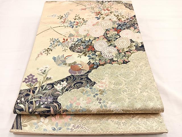 平和屋着物▼六通柄袋帯 唐織 九百錦 花日和 金糸 正絹 逸品 未使用 BAAY4095hv