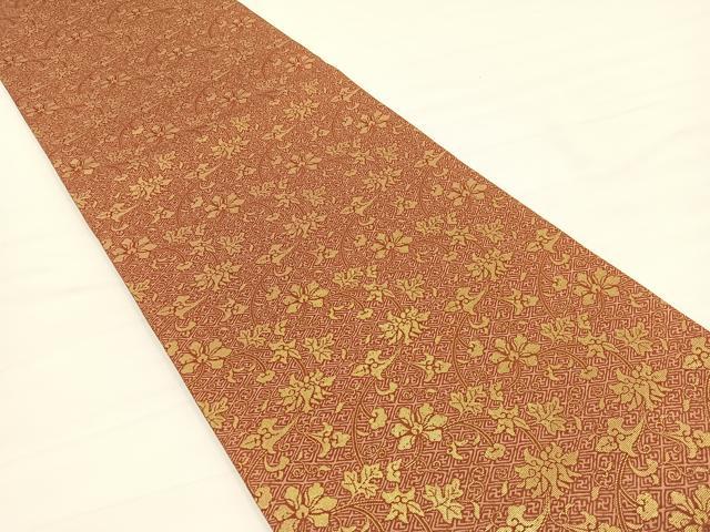 平和屋着物▼全通柄袋帯 花唐草文 金糸 正絹 逸品 BAAY4097hv