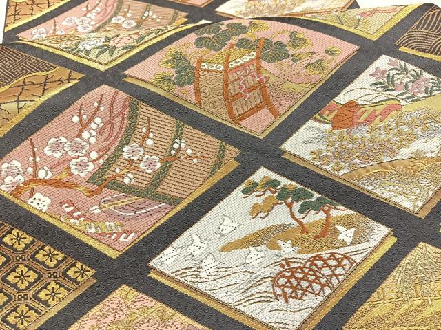 平和屋着物▼六通柄袋帯 唐織 菱天井風景文 金糸 正絹 逸品 BAAY4103hv