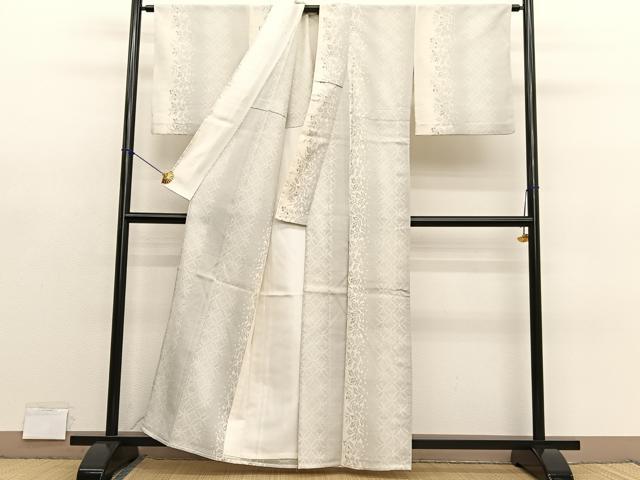 平和屋着物▽本塩沢 単衣 七宝枝葉文 正絹 逸品 BAAY4107hv