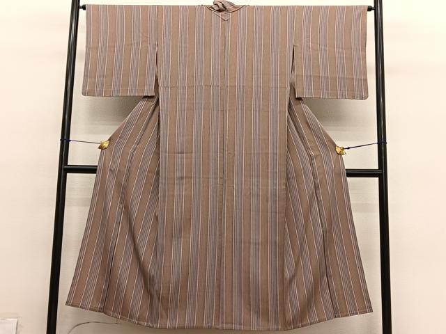 平和屋着物▽上質な小紋 単衣 縞 正絹 逸品 BAAY4108hv