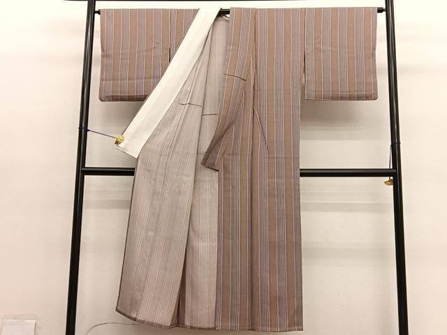 平和屋着物▽上質な小紋 単衣 縞 正絹 逸品 BAAY4108hv