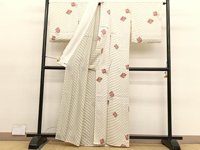 平和屋着物▽上質な小紋 単衣 破れ色紙花文 松坂屋扱い 正絹 逸品 BAAY4112hv