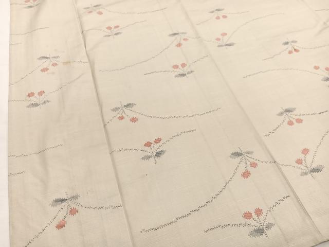 平和屋着物▽上質な紬 単衣 枝花文 正絹 逸品 BAAY4118hv