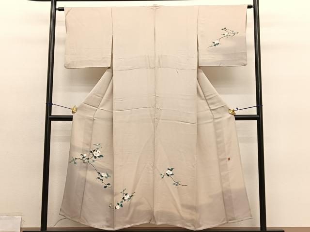 平和屋着物▽訪問着 単衣 友禅 作家物 枝椿 暈し染め 正絹 逸品 BAAY4128hv