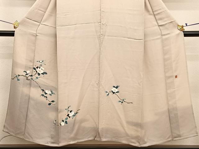 平和屋着物▽訪問着 単衣 友禅 作家物 枝椿 暈し染め 正絹 逸品 BAAY4128hv