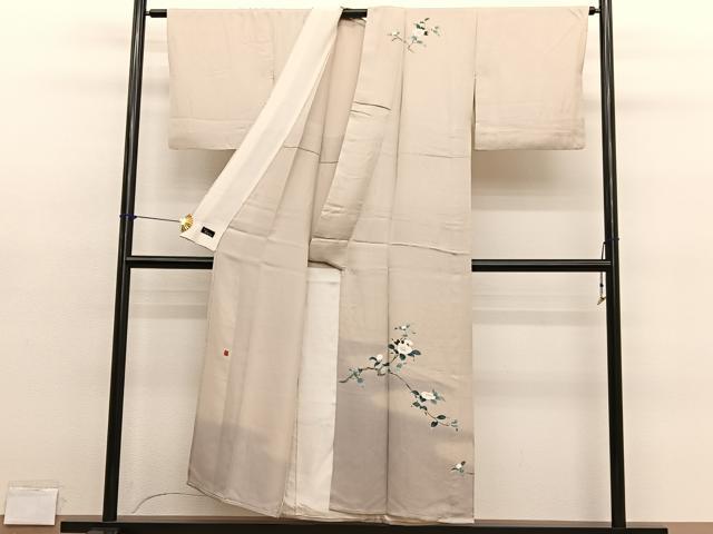 平和屋着物▽訪問着 単衣 友禅 作家物 枝椿 暈し染め 正絹 逸品 BAAY4128hv