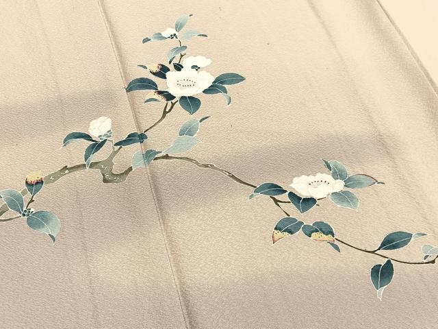 平和屋着物▽訪問着 単衣 友禅 作家物 枝椿 暈し染め 正絹 逸品 BAAY4128hv
