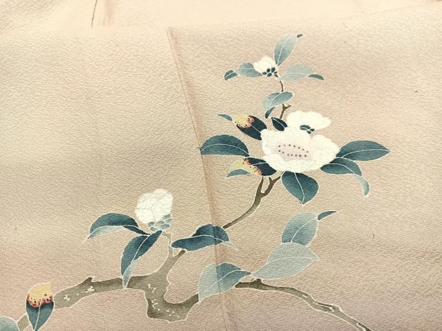 平和屋着物▽訪問着 単衣 友禅 作家物 枝椿 暈し染め 正絹 逸品 BAAY4128hv