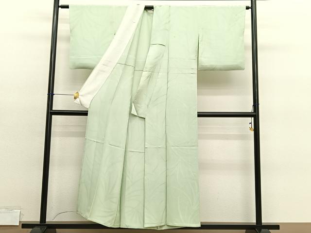 平和屋着物▽上質な色無地 単衣 草葉地紋 夏虫色 正絹 逸品 BAAY4129hv
