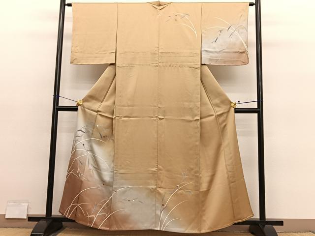 平和屋着物▽訪問着 単衣 駒刺繍 枝葉文 暈し染め 金彩 正絹 逸品 未使用 BAAY4130hv