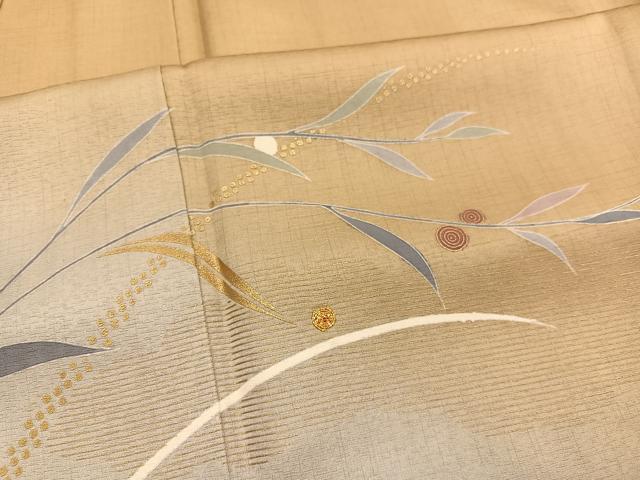 平和屋着物▽訪問着 単衣 駒刺繍 枝葉文 暈し染め 金彩 正絹 逸品 未使用 BAAY4130hv