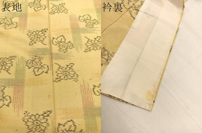 平和屋着物▽上質な紬 単衣 草花文 正絹 逸品 BAAY4132hv