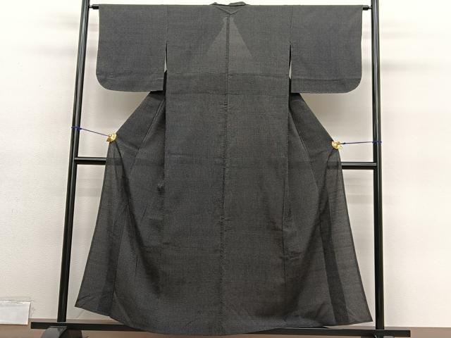 平和屋着物▽本塩沢 単衣 蚊絣 黒地 正絹 逸品 未使用 BAAY4139hv