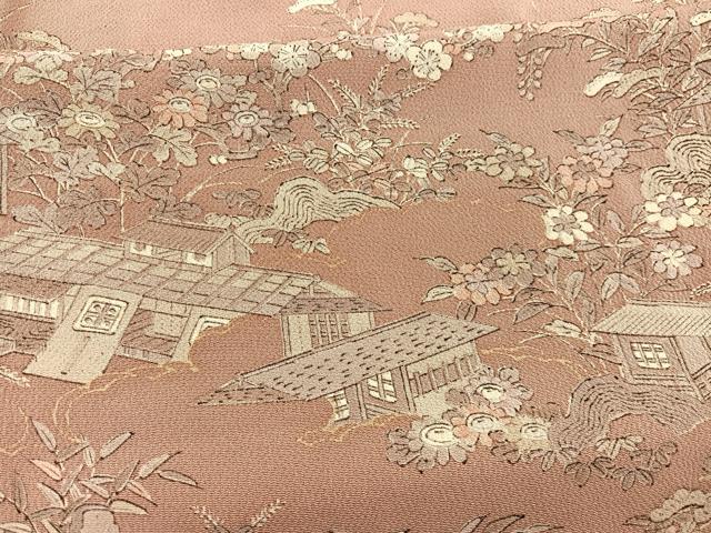 平和屋着物▽訪問着 単衣 風景文 鬼しぼ縮緬 正絹 逸品 BAAY4141hv