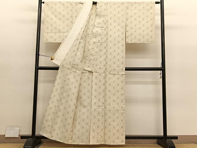 平和屋着物▽上質な紬 単衣 麻の葉文様 正絹 逸品 未使用 BAAY4142hv