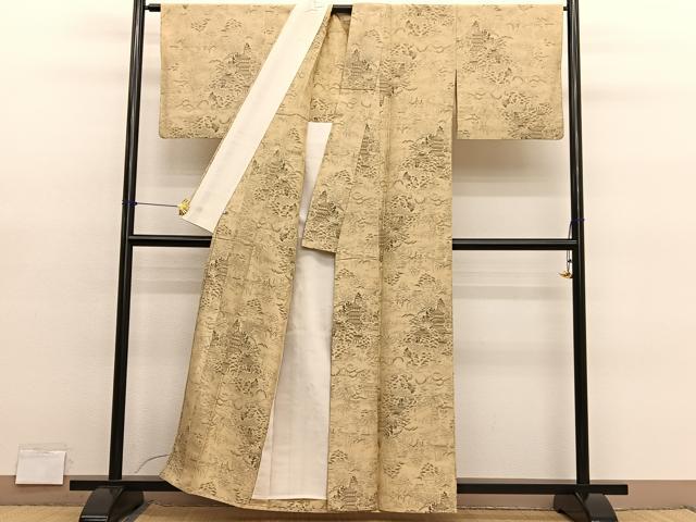 平和屋着物▽上質な紬 単衣 風景文 鈴乃屋扱い 正絹 逸品 BAAY4144hv