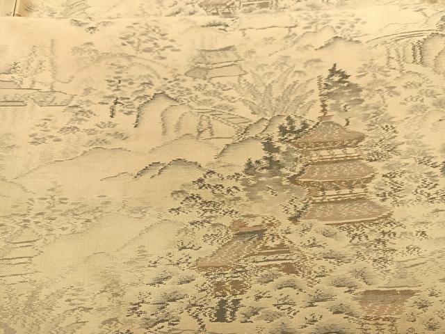 平和屋着物▽上質な紬 単衣 風景文 鈴乃屋扱い 正絹 逸品 BAAY4144hv