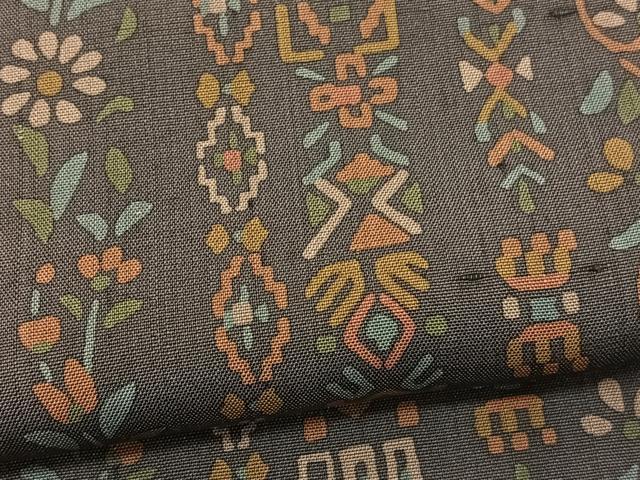 平和屋着物▽上質な小紋 単衣 紬地 花唐草間道 正絹 逸品 BAAY4145hv