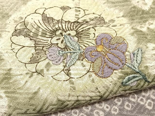平和屋着物▽訪問着 単衣 絞り 刺繍 辻が花 金糸 正絹 逸品 BAAY4149hv
