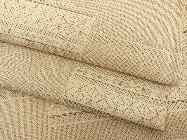 平和屋着物▽本塩沢 単衣 110亀甲 横段文 正絹 逸品 BAAY4152hv