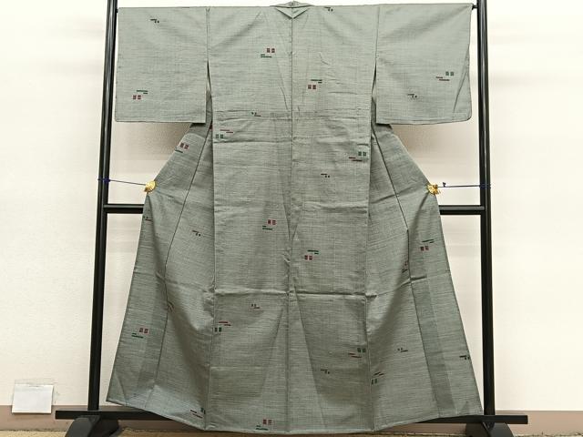 平和屋着物▽上質なお召 単衣 幾何学文様 正絹 逸品 BAAY4153hv