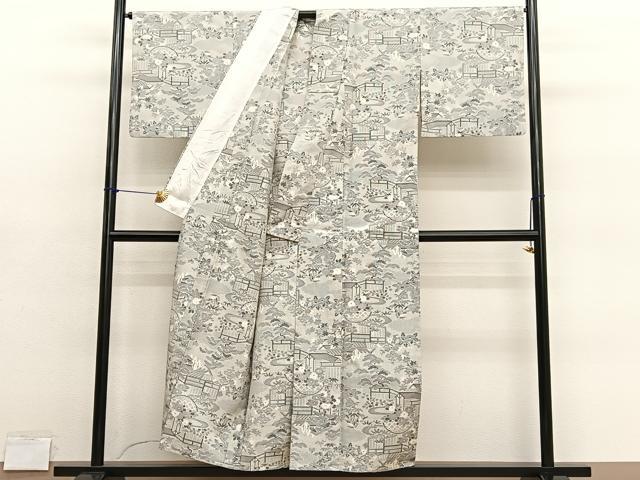 平和屋着物▽本場大島紬 単衣 白大島 総絣 御所解花文 正絹 逸品 BAAY4155hv