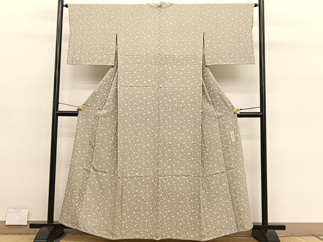 平和屋着物▽上質な小紋 単衣 作家物 笹蔓花文 本草木染 正絹 逸品 BAAY4158hv