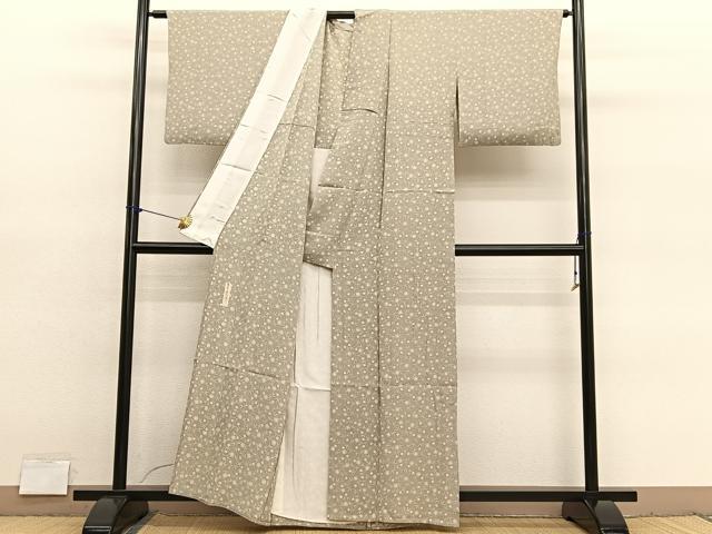 平和屋着物▽上質な小紋 単衣 作家物 笹蔓花文 本草木染 正絹 逸品 BAAY4158hv