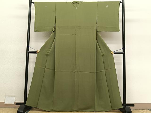 平和屋着物▽上質な色無地 単衣 根岸色 正絹 逸品 BAAY4160hv