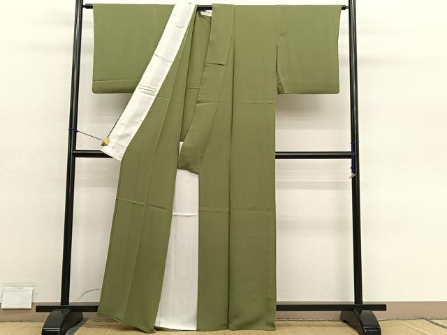 平和屋着物▽上質な色無地 単衣 根岸色 正絹 逸品 BAAY4160hv