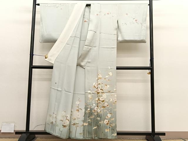 平和屋着物▽訪問着 単衣 作家物 枝花文 暈し染め 金銀彩 正絹 逸品 BAAY4162hv