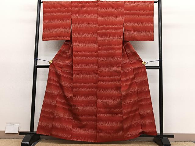平和屋着物▽上質な紬 単衣 横段文 正絹 逸品 BAAY4165hv
