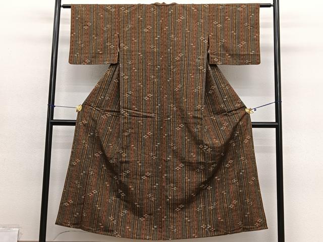 平和屋着物▽上質な紬 単衣 琉球絣文様 正絹 逸品 BAAY4166hv