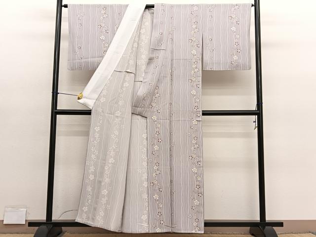 平和屋着物▽上質な小紋 単衣 桜よろけ縞 正絹 逸品 BAAY4169hv