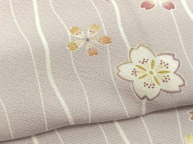 平和屋着物▽上質な小紋 単衣 桜よろけ縞 正絹 逸品 BAAY4169hv