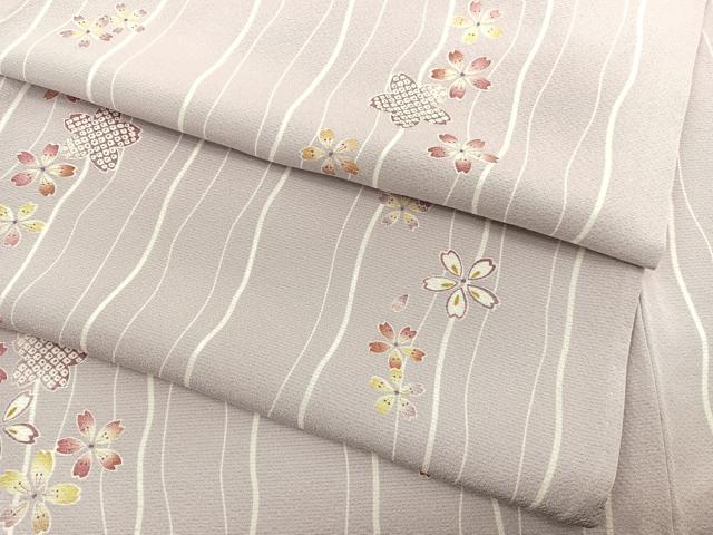 平和屋着物▽上質な小紋 単衣 桜よろけ縞 正絹 逸品 BAAY4169hv
