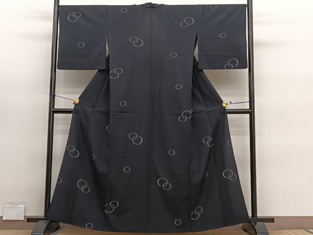 平和屋着物▽上質なお召 単衣 丸文 正絹 逸品 BAAY4176hv
