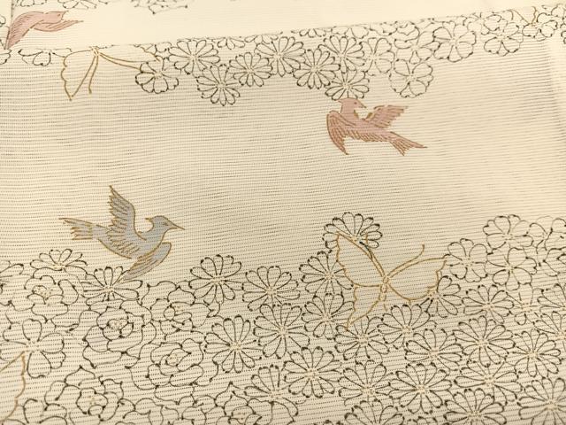 平和屋着物*夏物 小紋 絽 手描き 飛鳥花蝶文 金彩 正絹 逸品 BAAY4182hv