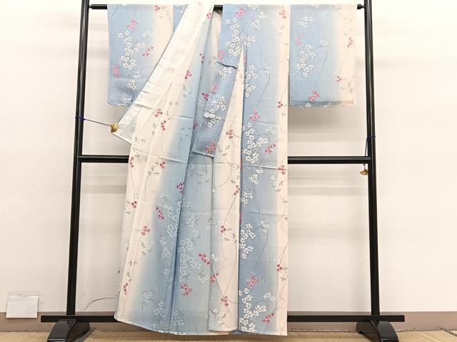 平和屋着物*夏物 小紋 絽 枝花文 暈し染め 正絹 逸品 未使用 BAAY4185hv