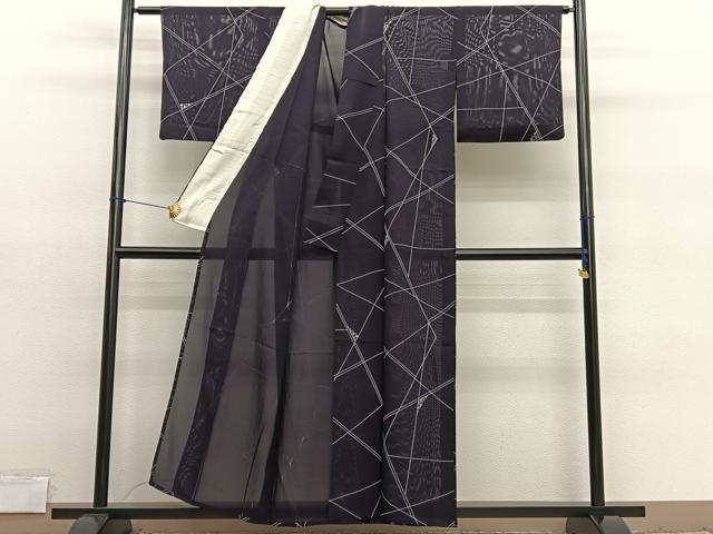 平和屋着物*夏物 小紋 絽 幾何学花文 銀彩 正絹 逸品 BAAY4187hv