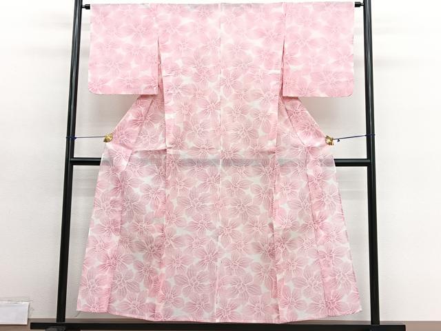 平和屋着物*夏物 小紋 紗 縮織 草花文 洗える着物 BAAY4201hv