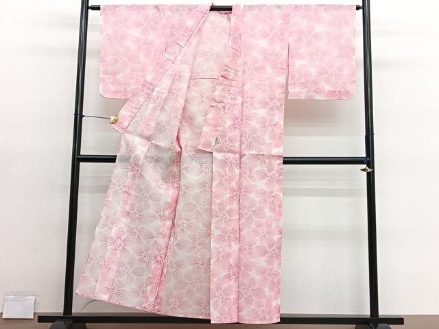 平和屋着物*夏物 小紋 紗 縮織 草花文 洗える着物 BAAY4201hv