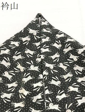 平和屋着物*夏物 小紋 紗 兎 黒地 洗える着物 BAAY4221hv
